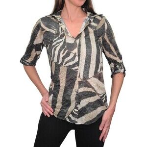 David Cline Women's Crushed Snap Front Top Size M Artsy Geometric Print "Skin"